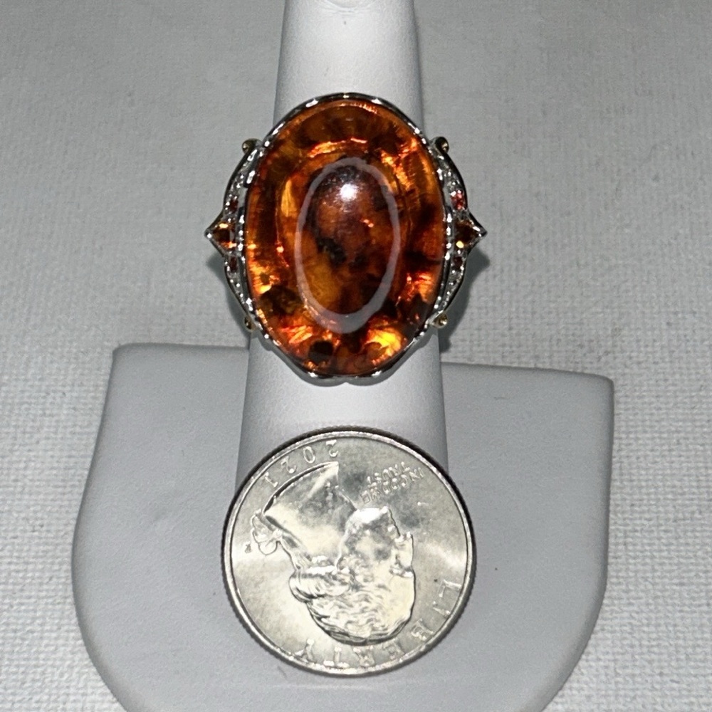 Baltic Amber, Citrine, Sterling Silver, 18K Plating Ring By Gems En Vogue - Picture 11 of 16